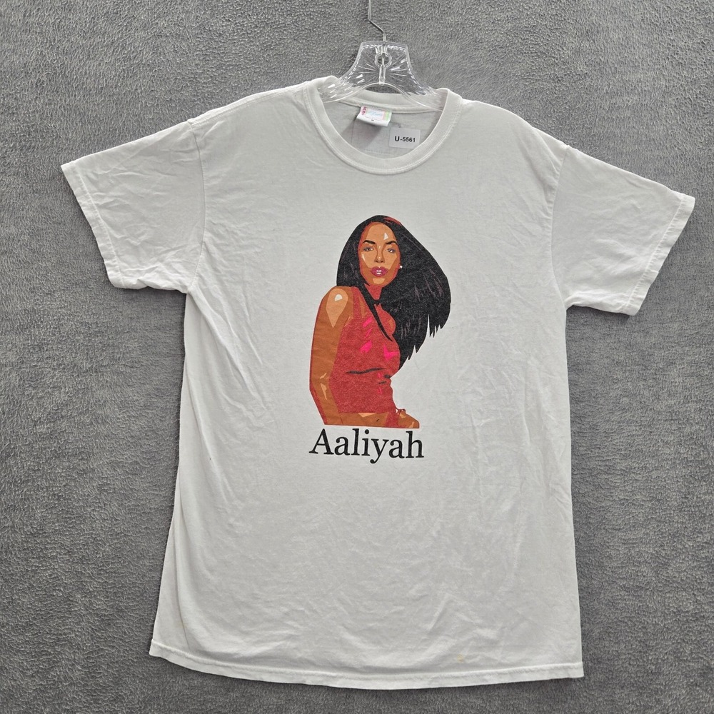 VINTAGE Aaliyah Women Top M Shirt Logo Hip Hop R&B Baby Girl Cross Colours READ